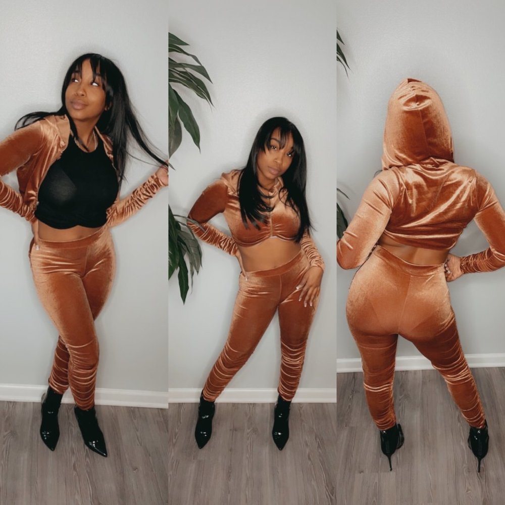 Crush on You Set  Two Piece Velvet Set-Carmel Mocha